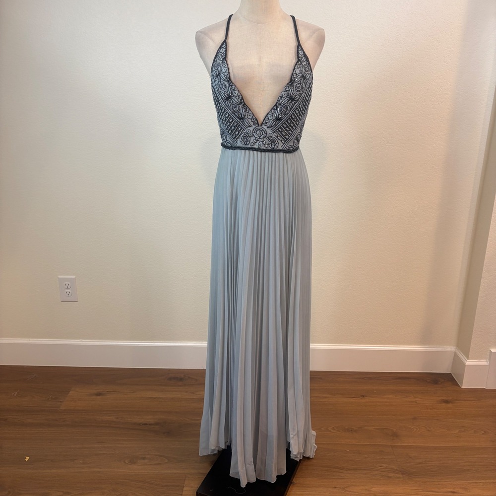 Free People Belle of the Ball Maxi Dress Womens 4 Blue Embroidered Boho Ethereal